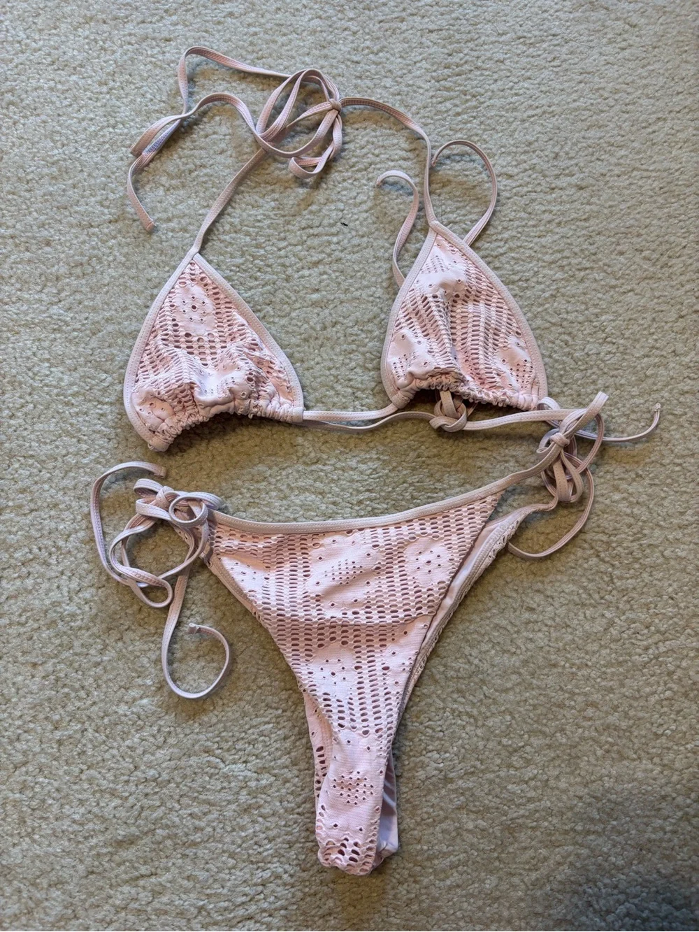 Frankie's Bikinis Light Pink Crochet-Trim Bikini Set